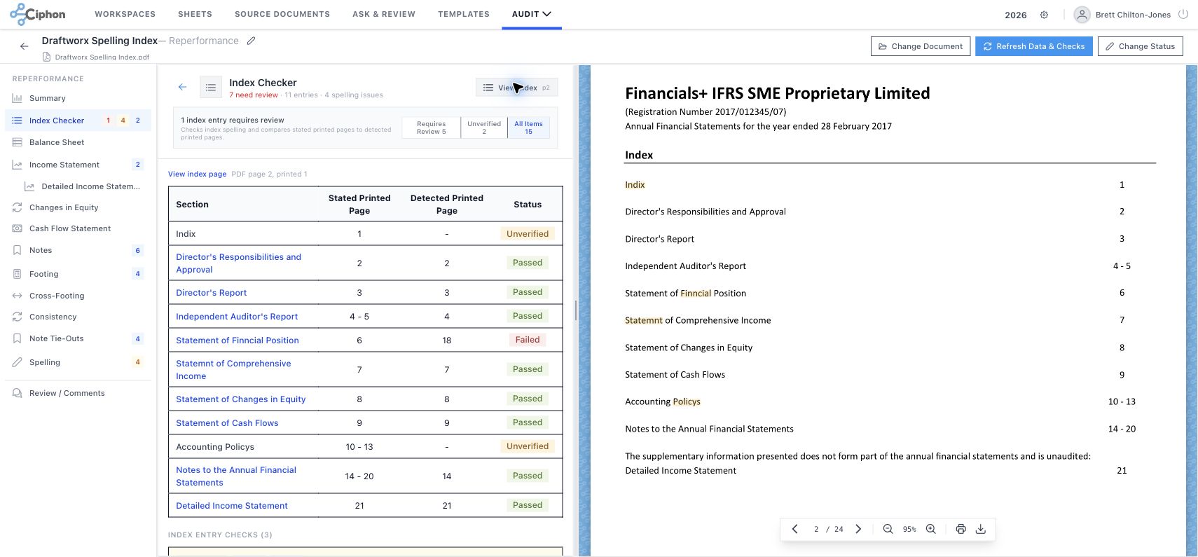 Reperformance detail with PDF overlay